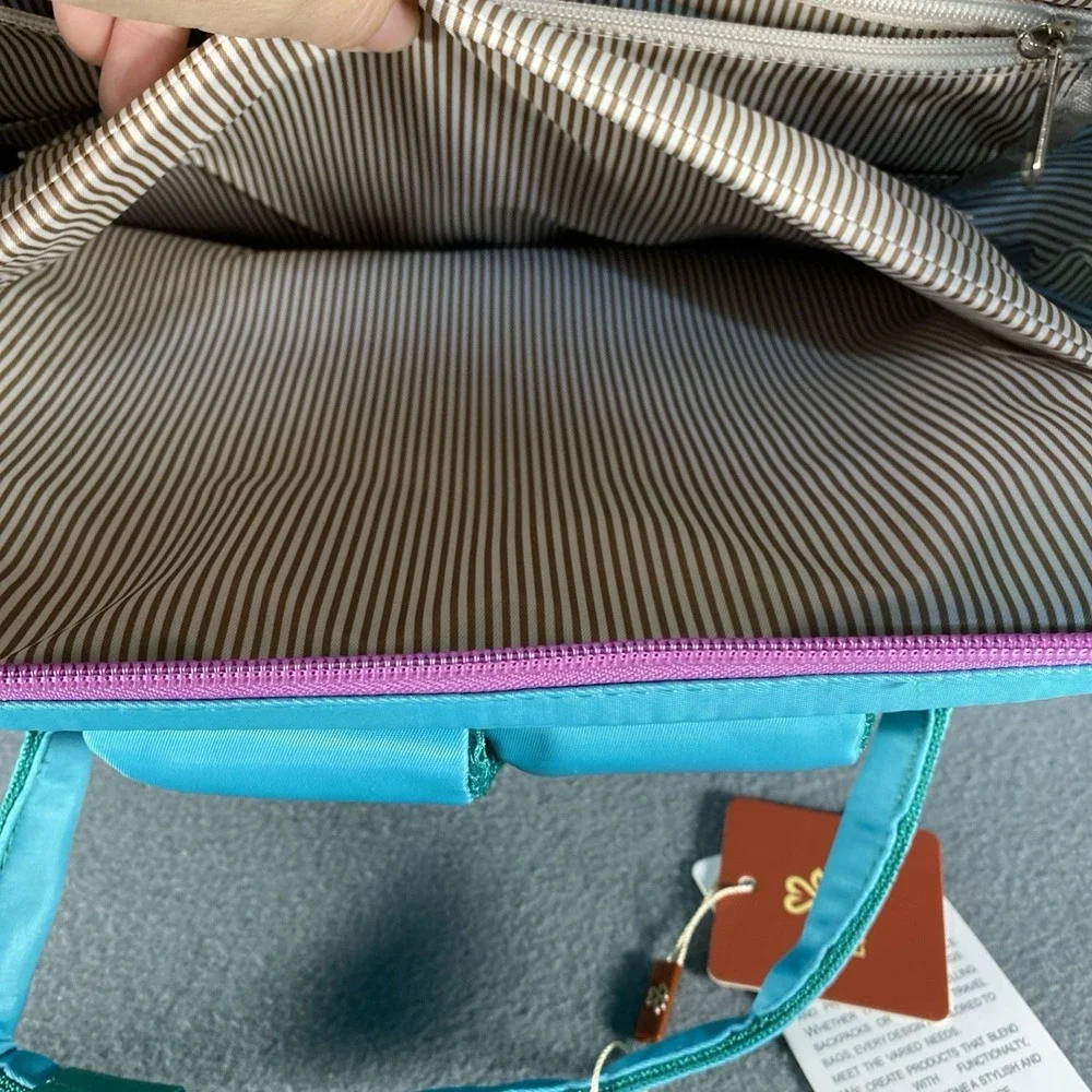 NWT Lovevook Travel Laptop Backpack Gold Zippers  Purple Turquoise Color Fade